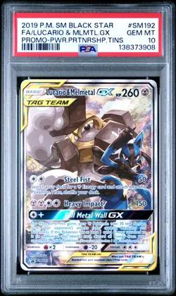 2019 POKEMON SM BLACK STAR PROMO SM192 FULL ART/LUCARIO & MELMETAL GX - PSA 10 - Image 1