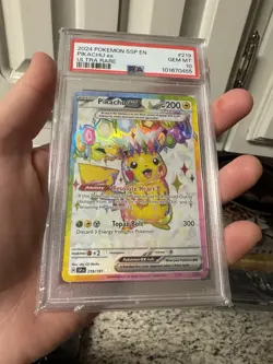2024 POKEMON SSP EN-SURGING SPARKS #219 PIKACHU EX ULTRA RARE PSA 10 - Image 1