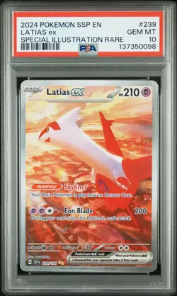 2024 POKEMON SSP EN-SURGING SPARKS SPECIAL ILLUSTRATION RARE LATIAS EX PSA 10 - Image 1