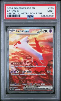 2024 POKEMON SSP EN-SURGING SPARKS SPECIAL ILLUSTRATION RARE LATIAS EX PSA 9 - Image 1