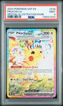 2024 POKEMON SSP EN-SURGING SPARKS SPECIAL ILLUSTRATION RARE PIKACHU EX PSA 9 - Image 1