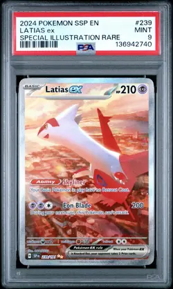 2024 POKEMON SSP EN-SURGING SPARKS SPECIAL ILLUSTRATION RARE LATIAS EX PSA 9 - Image 1