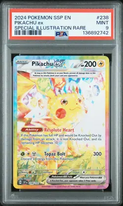2024 POKEMON SSP EN-SURGING SPARKS SPECIAL ILLUSTRATION RARE PIKACHU EX PSA 9 - Image 1