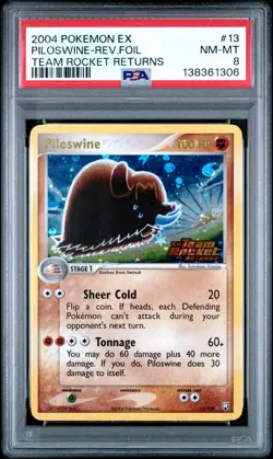 2004 POKEMON EX TEAM ROCKET RETURNS #13 PILOSWINE-REVERSE FOIL PSA 8 - Image 1
