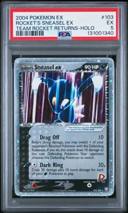 2004 POKEMON EX TEAM ROCKET RETURNS #103 ROCKET'S SNEASEL EX-HOLO PSA 5 - Image 1