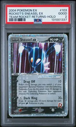2004 POKEMON EX TEAM ROCKET RETURNS #103 ROCKET'S SNEASEL EX-HOLO PSA 2 - Image 1