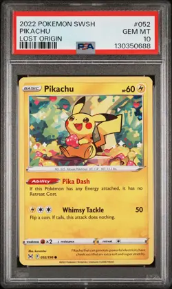 2022 POKEMON SWORD & SHIELD LOST ORIGIN #052 PIKACHU PSA 10 - Image 1