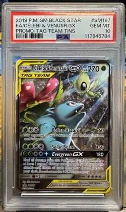 Celebi & Venusaur GX SM167 Pokemon TCG Sun & Moon Promo Tag Team PSA 10 - Image 1