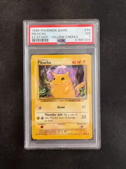 1999 POKEMON BASE SET UNLIMITED E3 STAMP-YELLOW CHEEKS #58 PIKACHU PSA 7 - Image 1