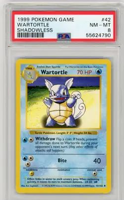 1999 Pokemon Game Wartortle #42 Shadowless PSA 8 - Image 1