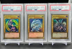 PSA 10 BLUE-EYES, RED-EYES, DARK MAGICIAN Premium Gold set of 3 YuGiOh Japanese - Image 1