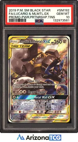 Pokemon 2019 Lucario Melmetal GX SM192 Full Art SM Black Star Promo PSA 10 - Image 1