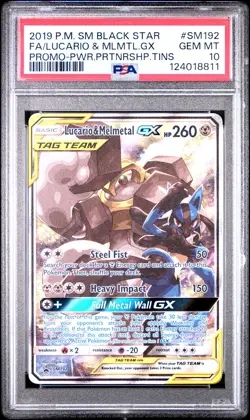 2019 POKEMON SM BLACK STAR PROMO #SM192 FULL ART/LUCARIO & MELMETAL GX PSA 10 - Image 1