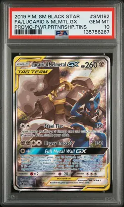 2019 POKEMON SM BLACK STAR PROMO #SM192 FULL ART/LUCARIO & MELMETAL GX PSA 10 - Image 1
