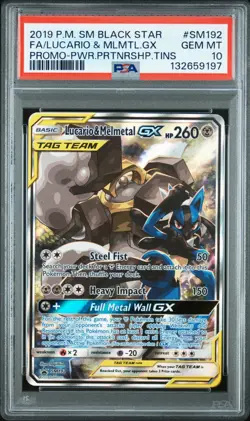 2019 POKEMON SM BLACK STAR PROMO #SM192 FULL ART/LUCARIO & MELMETAL GX PSA 10 - Image 1