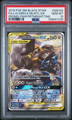2019 POKEMON SM BLACK STAR PROMO #SM192 FULL ART/LUCARIO & MELMETAL GX PSA 10 - Image 1