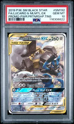 2019 POKEMON SM BLACK STAR PROMO #SM192 FULL ART/LUCARIO & MELMETAL GX PSA 10 - Image 1