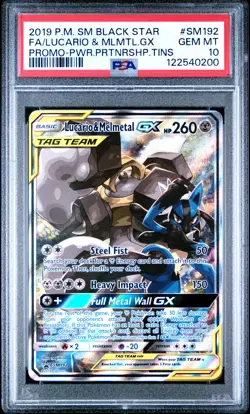 2019 POKEMON SM BLACK STAR PROMO #SM192 FULL ART/LUCARIO & MELMETAL GX PSA 10 - Image 1