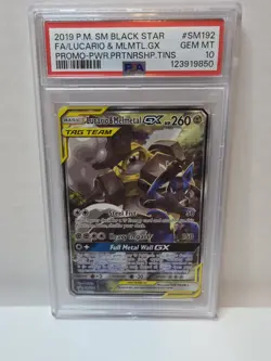 2019 POKEMON SM BLACK STAR PROMO #SM192 FULL ART/LUCARIO & MELMETAL GX PSA 10 - Image 1