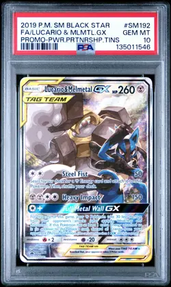 2019 POKEMON SM BLACK STAR PROMO #SM192 FULL ART/LUCARIO & MELMETAL GX PSA 10 - Image 1
