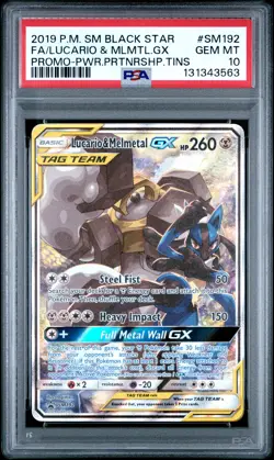 2019 POKEMON SM BLACK STAR PROMO #SM192 FULL ART/LUCARIO & MELMETAL GX PSA 10 - Image 1