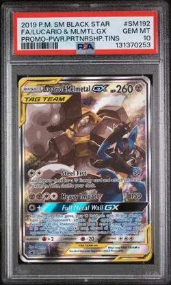 2019 POKEMON SM BLACK STAR PROMO #SM192 FULL ART/LUCARIO & MELMETAL GX PSA 10 - Image 1