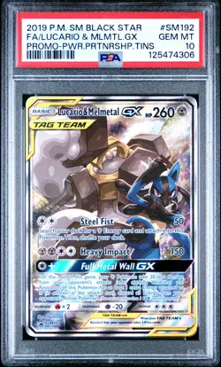 2019 POKEMON SM BLACK STAR PROMO #SM192 FULL ART/LUCARIO & MELMETAL GX PSA 10 - Image 1