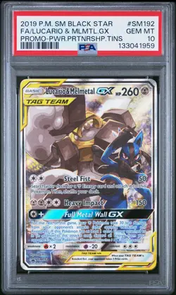 2019 POKEMON SM BLACK STAR PROMO #SM192 FULL ART/LUCARIO & MELMETAL GX PSA 10 - Image 1