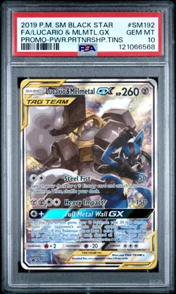 2019 POKEMON SM BLACK STAR PROMO #SM192 FULL ART/LUCARIO & MELMETAL GX PSA 10 - Image 1