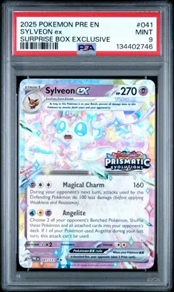 2025 POKEMON PRE EN-PRISMATIC EVOLUTIONS SURPRISE BOX EXCLUSIVE SYLVEON EX PSA 9 - Image 1