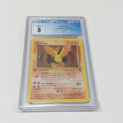 CGC 8 Moltres 1999 Fossil 1st Edition 12/62 Holo Pokemon Card - Image 1