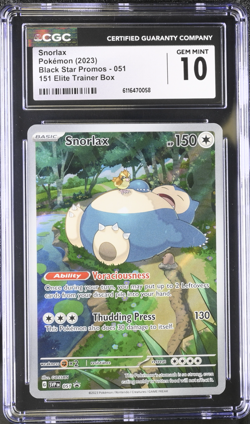 CGC 10 GEM MINT Snorlax 051 Scarlet Violet 151 ETB Black Star Promo Pokemon - Image 1