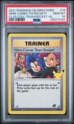 HERE COMES TEAM ROCKET!-HOLO #15 PSA 10 2021 POKEMON CELEBRATIONS CLASSIC COLL - Image 1