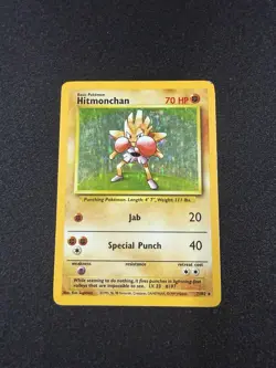 Pokemon Hitmonchan 7/102 WotC Base Set Unlimited Holo Rare - MP - Image 1