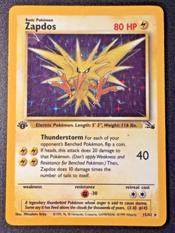 1st Edition Zapdos 15/62 Fossil Pokemon Card Holo Foil Rare MP - Image 1