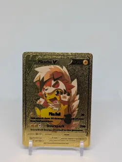 Pokemon🔥PIKACHU🔥HISUIAN LYCANROC Poncho🔥GOLD FOIL Custom Card🔥208/XY-P - Image 1