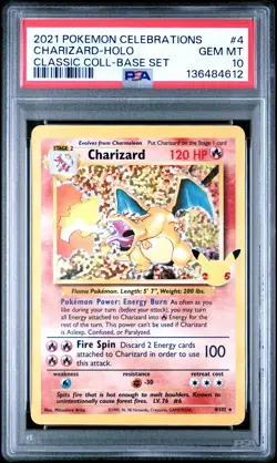 2021 Pokemon Celebrations Classic Base Set 4 Charizard Holo PSA 10 GEM MINT 4612 - Image 1