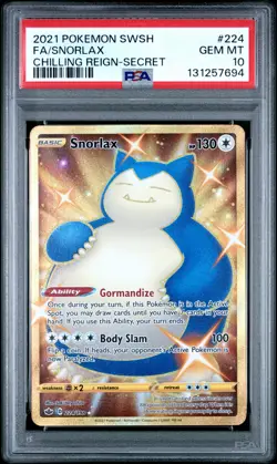 2021 POKEMON SWORD & SHIELD CHILLING REIGN SECRET #224 FULL ART/SNORLAX PSA 10 - Image 1