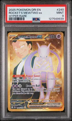 Team Rocket's Mewtwo EX 240/182 Hyper Rare Dri En-destined Rivals Pokemon PSA 9 - Image 1