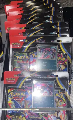 POKEMON Mega Evolution Phantasmal Flames 3-Pack Blister Case of 24 Ct (72 Packs) - Image 3