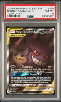 Gengar & Mimikyu Gx Pokemon Sun & Moon Team Up 165 NM PSA 8 - Image 1
