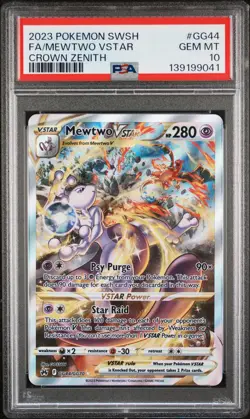 2023 POKEMON SWORD & SHIELD CROWN ZENITH #GG44 FULL ART/MEWTWO VSTAR PSA 10 - Image 1