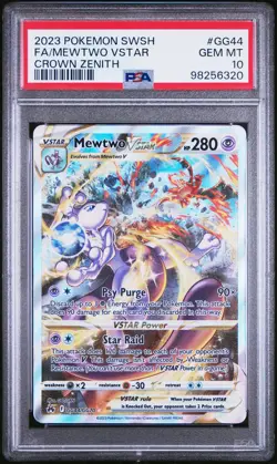 2023 POKEMON SWORD & SHIELD CROWN ZENITH #GG44 FULL ART/MEWTWO VSTAR PSA 10 - Image 1