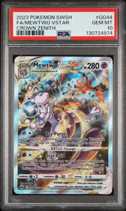 2023 POKEMON SWORD & SHIELD CROWN ZENITH #GG44 FULL ART/MEWTWO VSTAR PSA 10 - Image 1