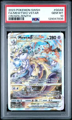2023 POKEMON SWORD & SHIELD CROWN ZENITH #GG44 FULL ART/MEWTWO VSTAR PSA 10 - Image 1