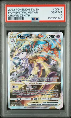 2023 POKEMON SWORD & SHIELD CROWN ZENITH #GG44 FULL ART/MEWTWO VSTAR PSA 10 - Image 1