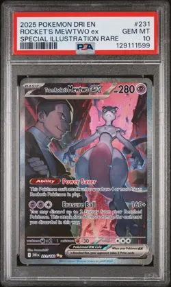 Team Rocket's Mewtwo ex 231/182 PSA 10 SIR SV10 Destined Rivals English W/ Guard - Image 3