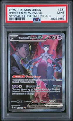 2025 POKEMON DRI EN-SPECIAL ILLUSTRATION RARE #231 TEAM ROCKET'S MEWTWO EX PSA 9 - Image 1