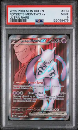 Team Rocket's Mewtwo EX 213/182 Ultra Rare Dri En-destined Rivals Pokemon PSA 9 - Image 1