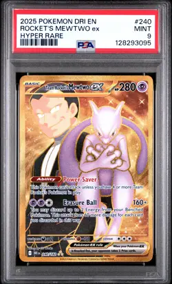 2025 POKEMON DRI EN-DESTINED RIVALS HYPER RARE TEAM ROCKET'S MEWTWO EX PSA 9 - Image 1